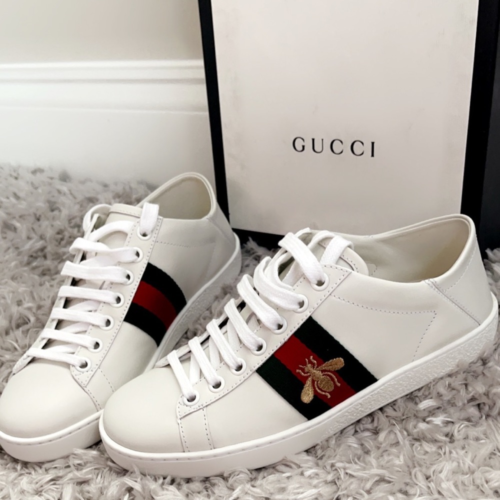 Gucci Ace White Leather Sneaker w Bee